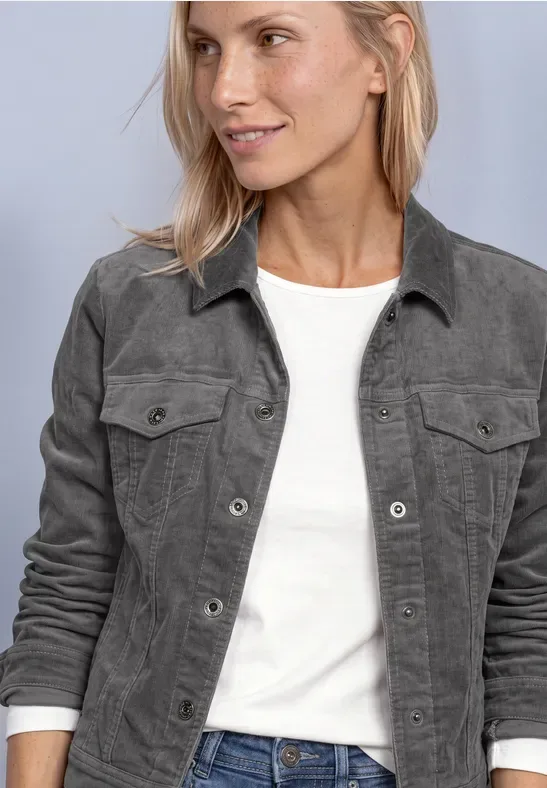 Jacke aus Cord mit Knopfleiste female Grau - Street One - FashionsVida