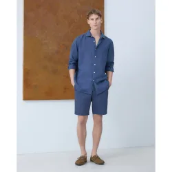 Camisa de lino lisa de hombre