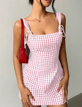 Vestido camisola mini a cuadros rojos y blancos de estilo Y2K para niñas XS - Shein - FashionsVida