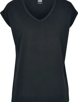T-Shirt - Ladies Round V-Neck Extended Shoulder Tee - XS bis 4XL - für Damen - Größe XXL - schwarz - Frauen - female - Urban classics - FashionsVida