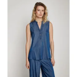 Blusa de mujer sin mangas con cuello mao