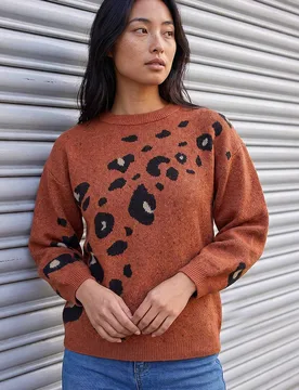 Women's Petite Animal Jumper in Orange Size: 14 - Orange - Size: 14 - Roman - FashionsVida