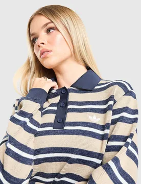 Womens 3-Stripes Knit Polo Shirt - Beige, beige beige Donna taglia 2XS - Adidas - FashionsVida