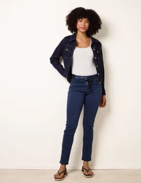 Slim Leg Stretch Denim Scarf Trousers - S / NAVY - female - Blue Vanilla - FashionsVida