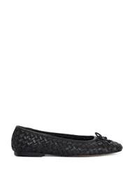 Wide Fit Leather Woven Flat Ballet Pumps Black female