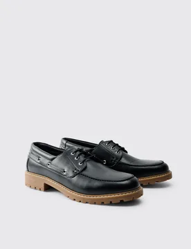 Mens Pu Boat Shoe - Black - Size Uk 9 - boohooMAN - FashionsVida