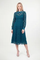 Women's Petite Lace Collar Midi Dress in Teal Size: 18 - Teal - Size: 18