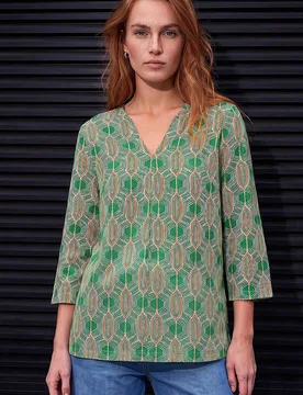 Women's Geometric Print Stretch Top in Green Size: 14 - Green - Size: 14 - Roman - FashionsVida