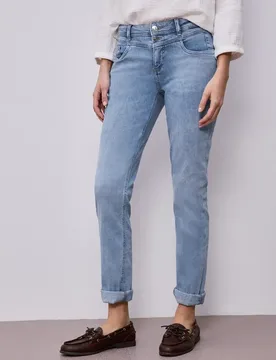 Mid Waist Slim Leg Jeans mit Turn-Up female Blau - Street One - FashionsVida