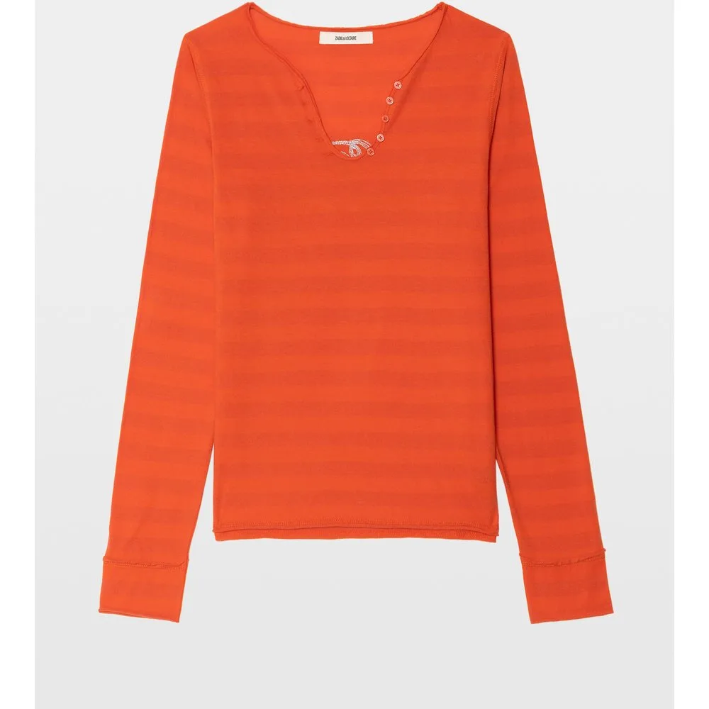 Zadig & Voltaire - Camiseta Tunecina de mujer de manga larga de algodón con rayas y strass - Zadig & Voltaire - FashionsVida