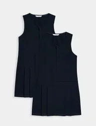 Pack Pleated Pinafore School Dresses (2-12 Yrs) Navy Female