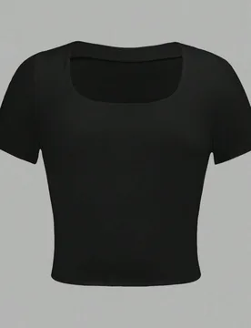 Camiseta corta de punto de color liso, cuello en U, manga corta, ajuste ceñido, elástica, cómoda, básica, sencilla y casual para niña preadolesce - Shein - FashionsVida