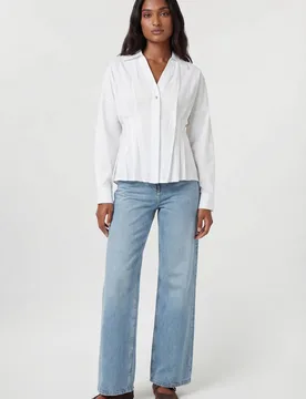 Women's Cotton Pleated Detail Long Sleeve Shirt in White Size: 8 - White - Size: 8 - Karen millen - FashionsVida