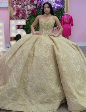 Shiny Champagne Quinceanera Dresses Off the Shoulder Glitter Decal Beadwork Long tail Bow Vestido De 15 Quinceanera Customize - Aliexpress - FashionsVida