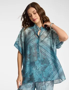 Camisa de mujer estampada en lyocell ajuste oversize con cierre de botones - Elena Miró - FashionsVida