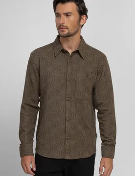 Bunbury Mens Geo Jacquard Long Sleeve Shirt - Steel & Jelly - FashionsVida