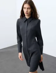 Wool Blend Draped Back Shirt Dress Dark Grey female