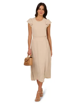 Women's Midi Length Airflow Pull On Cutout Flower Embroidered Skirt in Beige Size: Medium - Beige - Size: M - Adrianna Papell - FashionsVida
