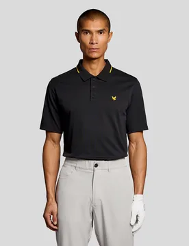 Men's Golf Tipped Technical Polo Shirt in Black - Lyle & Scott - FashionsVida