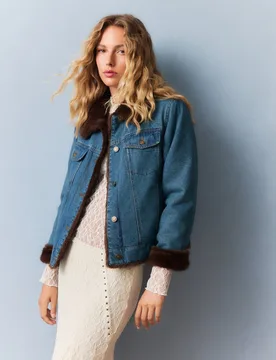 Cazadora reversible de mujer combinada en denim y pelo - Southern Cotton - FashionsVida