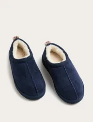 Kids' Faux Fur Lined Slippers (9 Small - 7 Large) Navy male