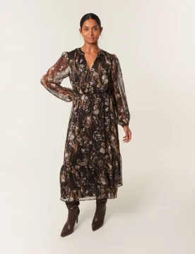 Button Front Midi Dress - 12 / BLACK PATTERN - female - Blue Vanilla - FashionsVida