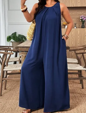 Mono de talla grande con pliegues y corte evasé 4XL - Shein - FashionsVida