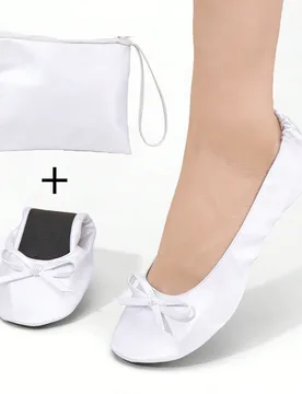 Zapatos de ballet blancos para interiores para boda, con sensación de descalzo ligero, plegables y fáciles de llevar, zapatos de baile tipo slip-on - Shein - FashionsVida