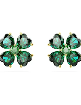 Orecchini a lobo Idyllia, Quadrifoglio, Verdi, Finitura oro 18K OS - Swarovski - FashionsVida