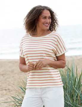 Womens Creech Knit Top Coral - Cream - Size X-Large - Kite Clothing - FashionsVida