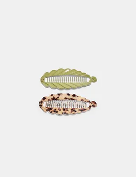Set mit 2 wellenförmigen Bananen-Haarspangen Khaki OS - Stradivarius - FashionsVida