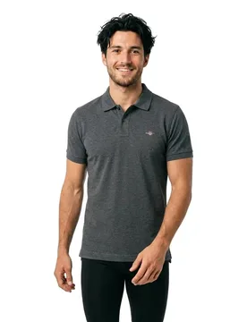 Polo à Manches Courtes Reg Shield Antracit Melange M - Gant - FashionsVida