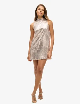 Superdry Damen Ärmelloses A-linien-minikleid mit Pailletten Blass Rosa - Größe: 36 - 99.99 - FashionsVida