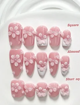 Piezas de uñas postizas elegantes hechas a mano, set de arte de uñas de polygel, flor de cinco pétalos rosa exquisita, esquema de color rosa y blan - Shein - FashionsVida