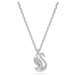 Pendente Swan, Taglio misto, Cigno, Bianco, Placcato rodio OS