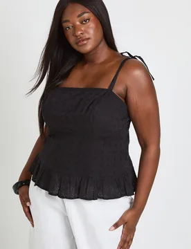 Womens Plus Broidery Cami Top - Black Cotton - Size 20 Uk - Boohoo - FashionsVida