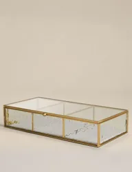 Mottled Glass Trinket Box Antique Brass