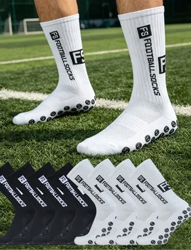 Pares de calcetines de fútbol/fútbol con patrón FS, calcetines deportivos cómodos, resistentes y amortiguadores, adecuados para fitness al aire li - Shein - FashionsVida
