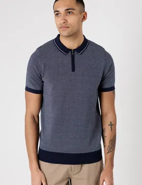 Mens Textured Zip Neck Polo Shirt - Kensington - FashionsVida