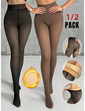 Piezas Medias negras transparentes y sexys para mujer de 220g, medias sexys para negocios de primavera/otoño/invierno, medias con forro cálido, moda - Shein - FashionsVida