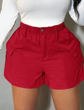 Pantalones cortos cargo de talla grande de unicolor informales de verano 4XL - Shein - FashionsVida