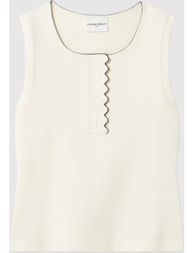 Top de punto de mujer sin mangas con cuello redondo y tapeta tipo polo - CLAUDIE PIERLOT - FashionsVida