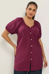 Women's Button Through Blouse in Burgundy Size: 14 - Burgundy - Size: 14