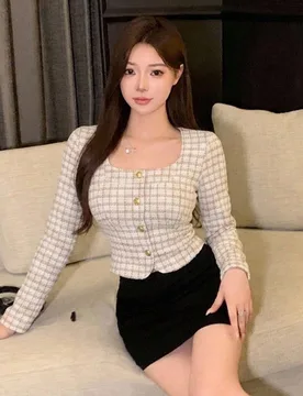Blusa de manga larga con cuello cuadrado y estampado a cuadros para mujer, para otoño, banquetes, regreso a la escuela, bodas y uso casual M - Shein - FashionsVida
