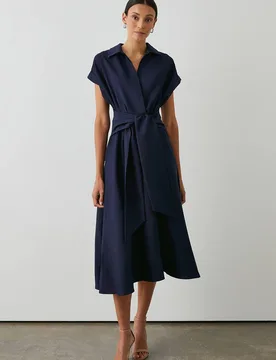 Women's Front Tie Shirt Midi Dress in Navy Size: 16 - Navy - Size: 16 - Debenhams - FashionsVida