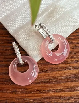 Natural powder chalcedony safety buckle earrings 2024 new popular high-end women's niche design temperament ear buckle - Aliexpress - FashionsVida