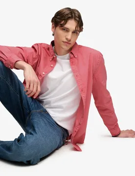 Superdry Herren Garment Dyed Langarmhemd Reguläre Passform Cream - Größe: XL - 64.99 - FashionsVida