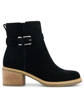 Leather Buckle Block Heel Ankle Boots Black female - TOMS - FashionsVida
