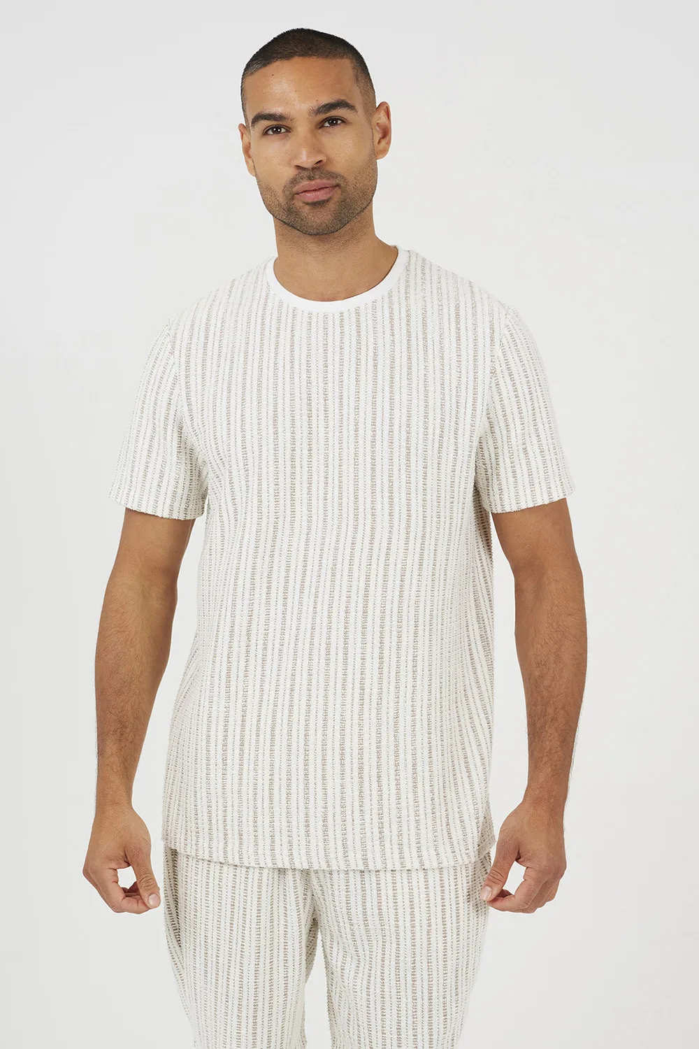 Mens Striped T-Shirt - Cream - Size Large - Brave soul - FashionsVida