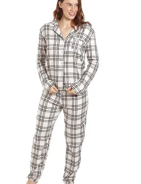 Women's Two Piece Checkered Pyjama Set in Pale Pink Size: 18 - Pale Pink - Size: 18 - Camille - FashionsVida